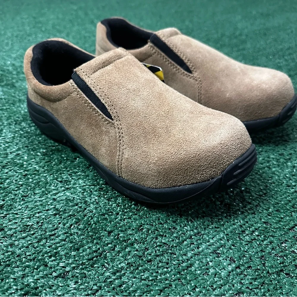 Brazos Men's Size 7.5D Tan/Brown Suede Slip On Steel Toe Shoes